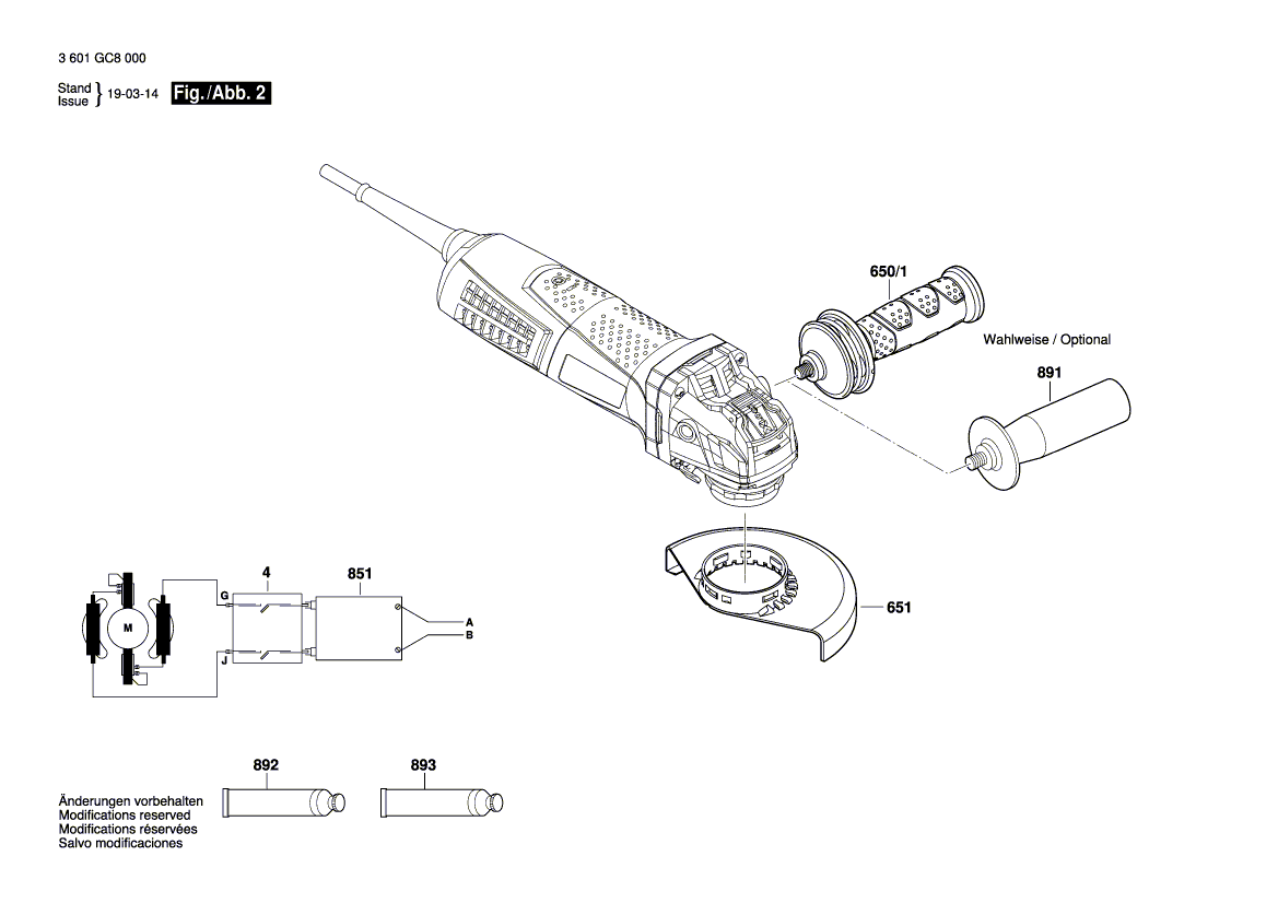 для угловой шлифмашины Bosch GWX 19-125 S 230 V 3601GC8000, деталировка 2