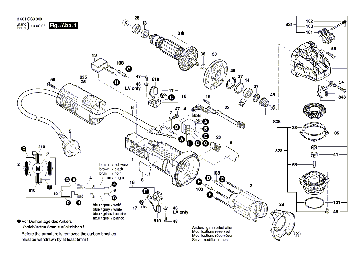 для угловой шлифмашины Bosch GWX 750-125 230 V 3601GC9100, деталировка 1