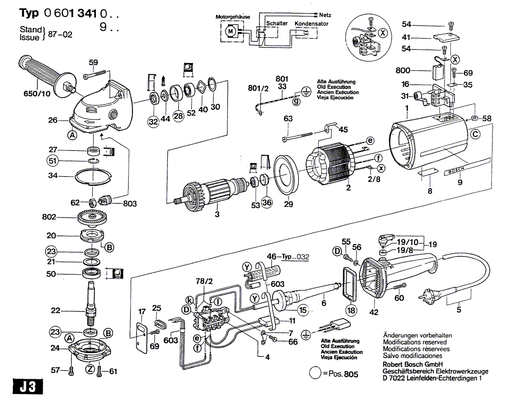 для угловой шлифмашины Bosch HV 79 220 V 0601341003, деталировка 1