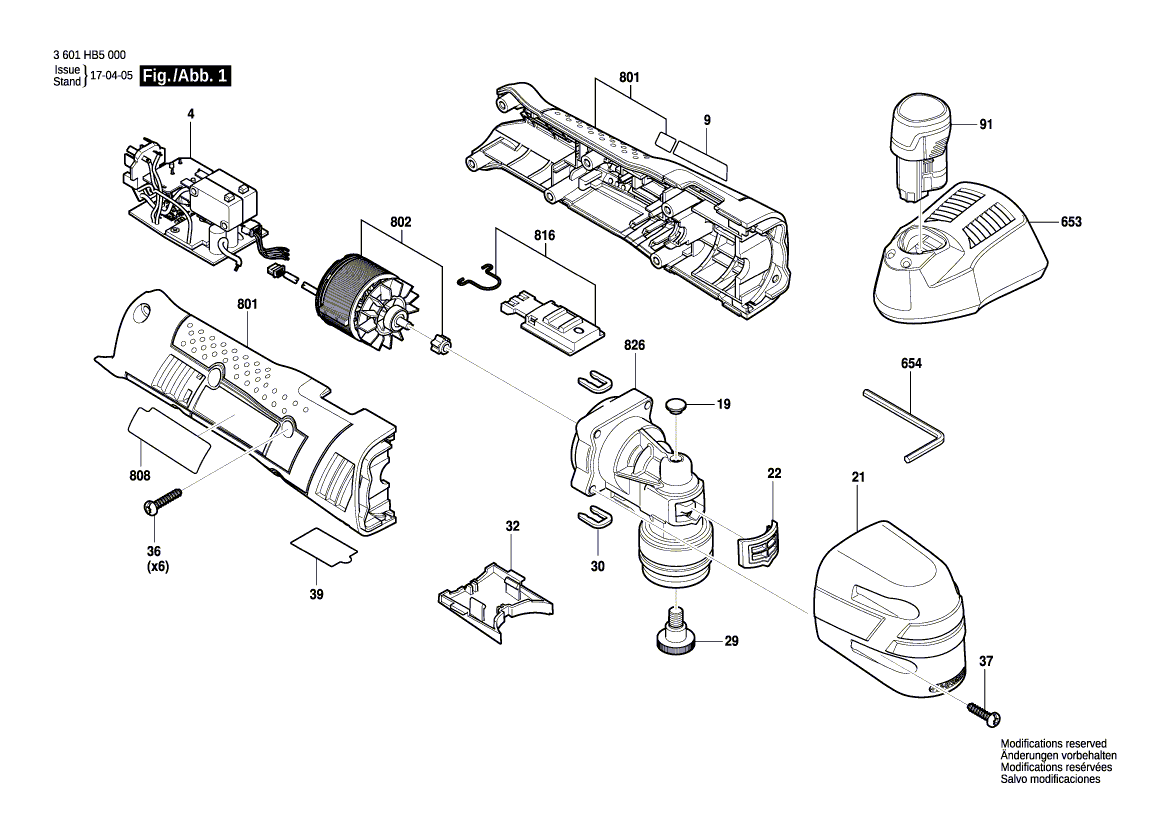 для универсального мультиинструмента Bosch GOP 12V-28 12 V 3601HB5000, деталировка 1