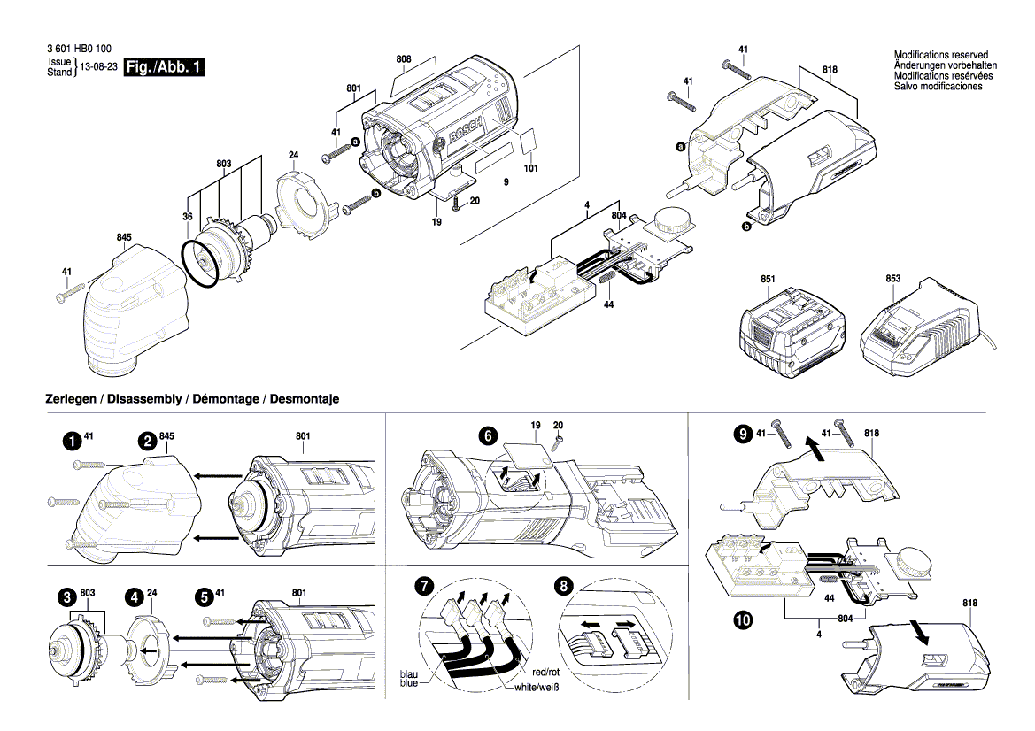 для универсального мультиинструмента Bosch GOP 14,4 VEC 14.4 V 3601HB0100, деталировка 1