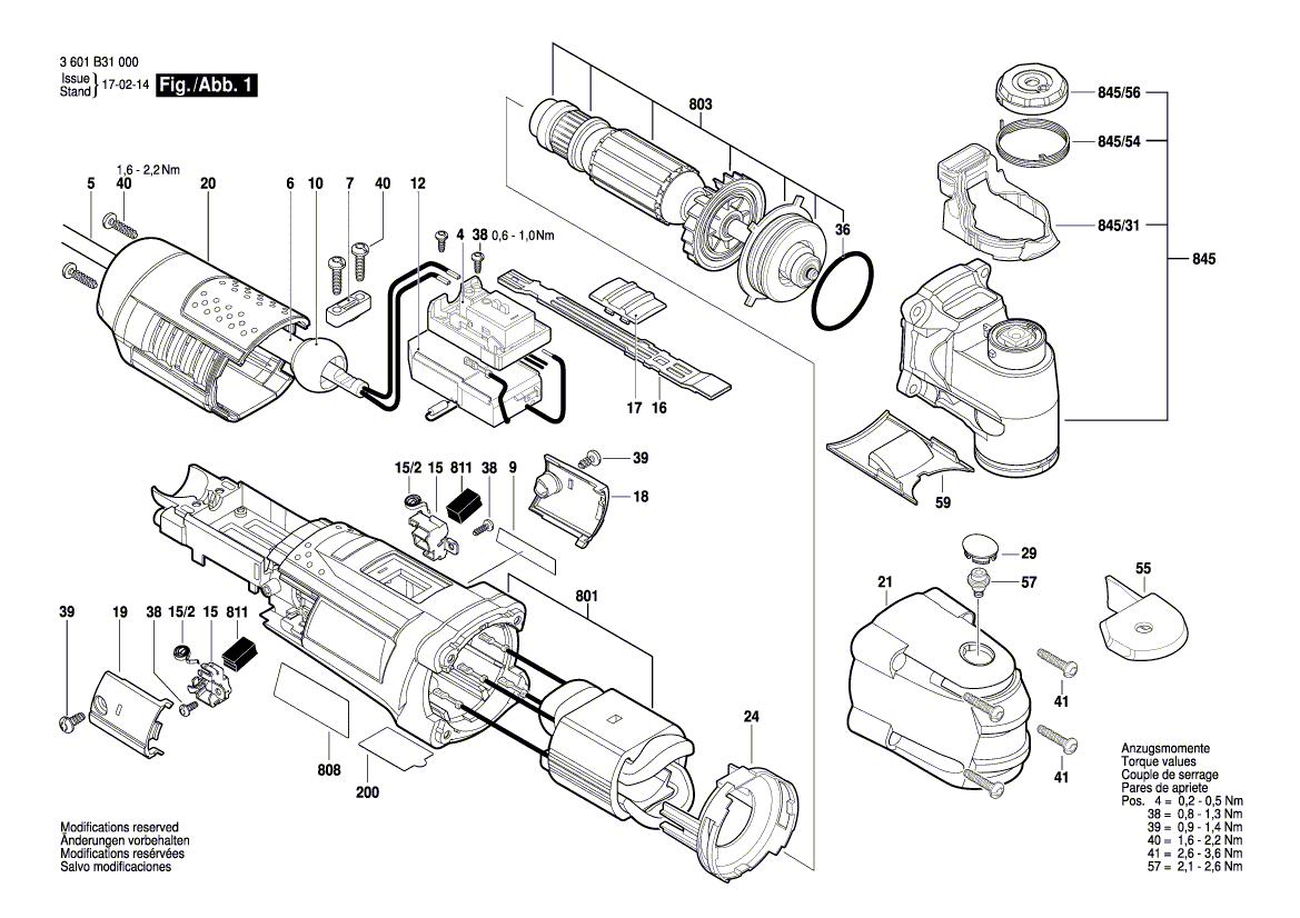 для универсального мультиинструмента Bosch GOP 40-30 230 V 3601B31000, деталировка 1