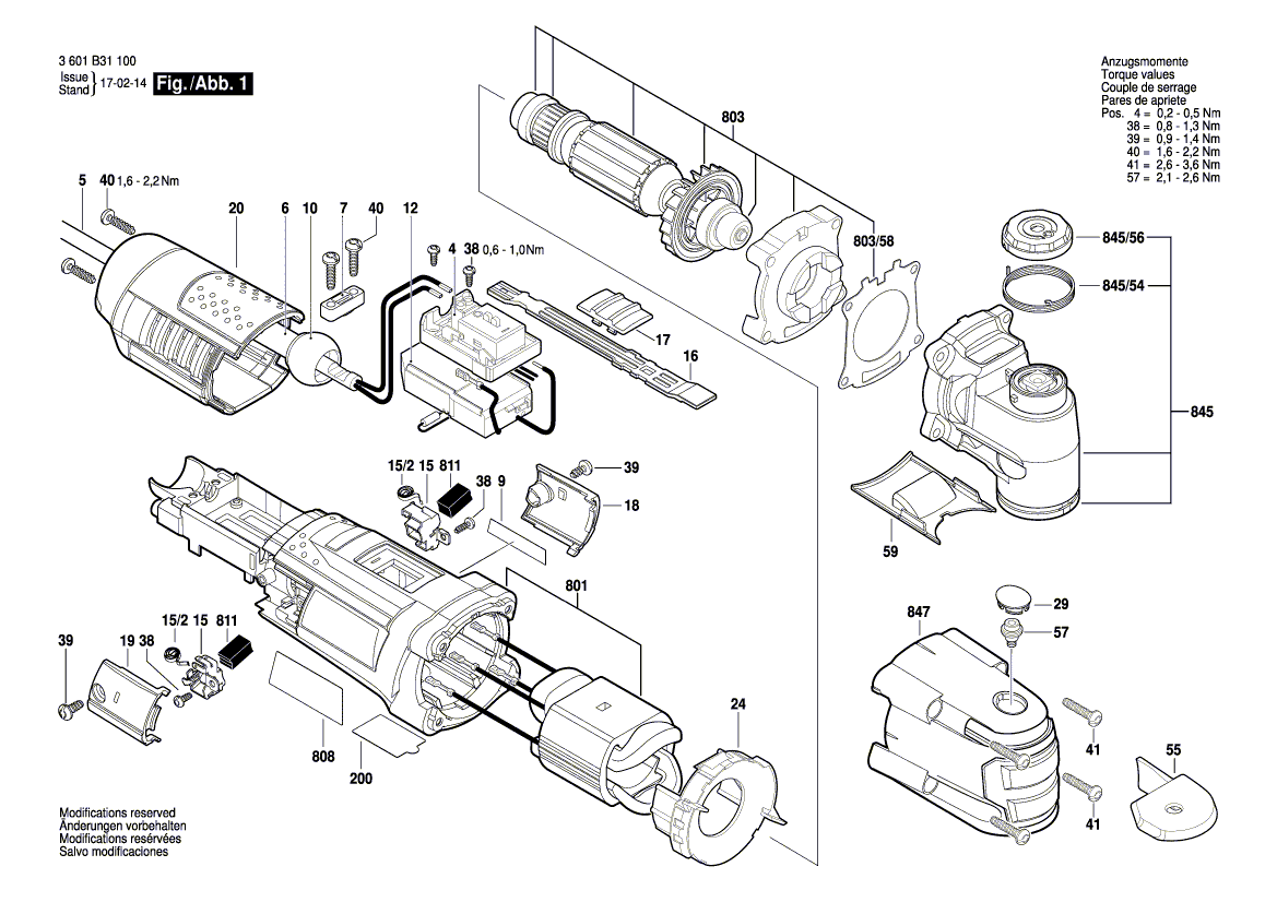 для универсального мультиинструмента Bosch GOP 55-36 230 V 3601B31100, деталировка 1