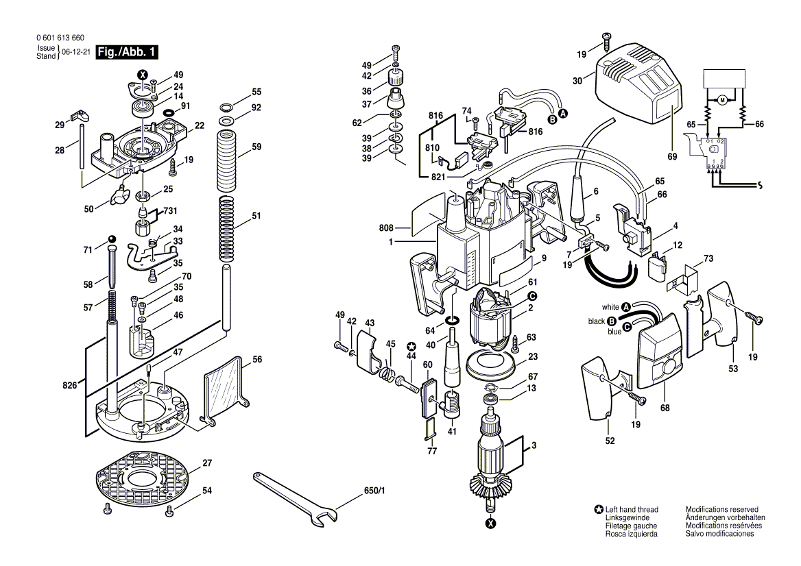 для вертикальной фрезерной машины Bosch GOF 1300 CE 230 V 0601613660, деталировка 1