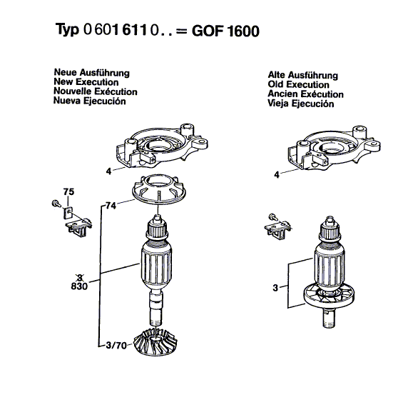 для вертикальной фрезерной машины Bosch GOF 1600 220 V 0601611003, деталировка 3