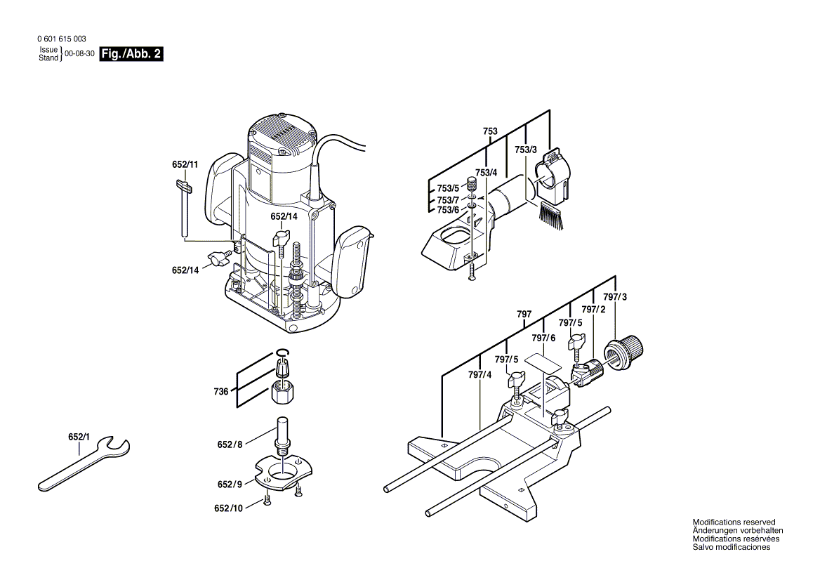 для вертикальной фрезерной машины Bosch GOF 1600 A 230 V 0601615003, деталировка 2