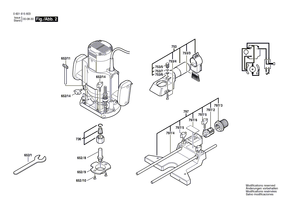 для вертикальной фрезерной машины Bosch GOF 1700 ACE 220 V 0601615603, деталировка 2