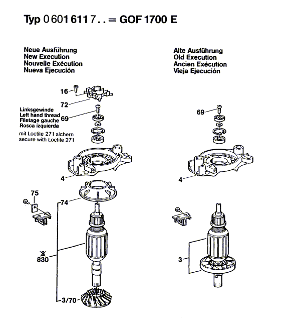 для вертикальной фрезерной машины Bosch GOF 1700 E 220 V 0601611703, деталировка 3