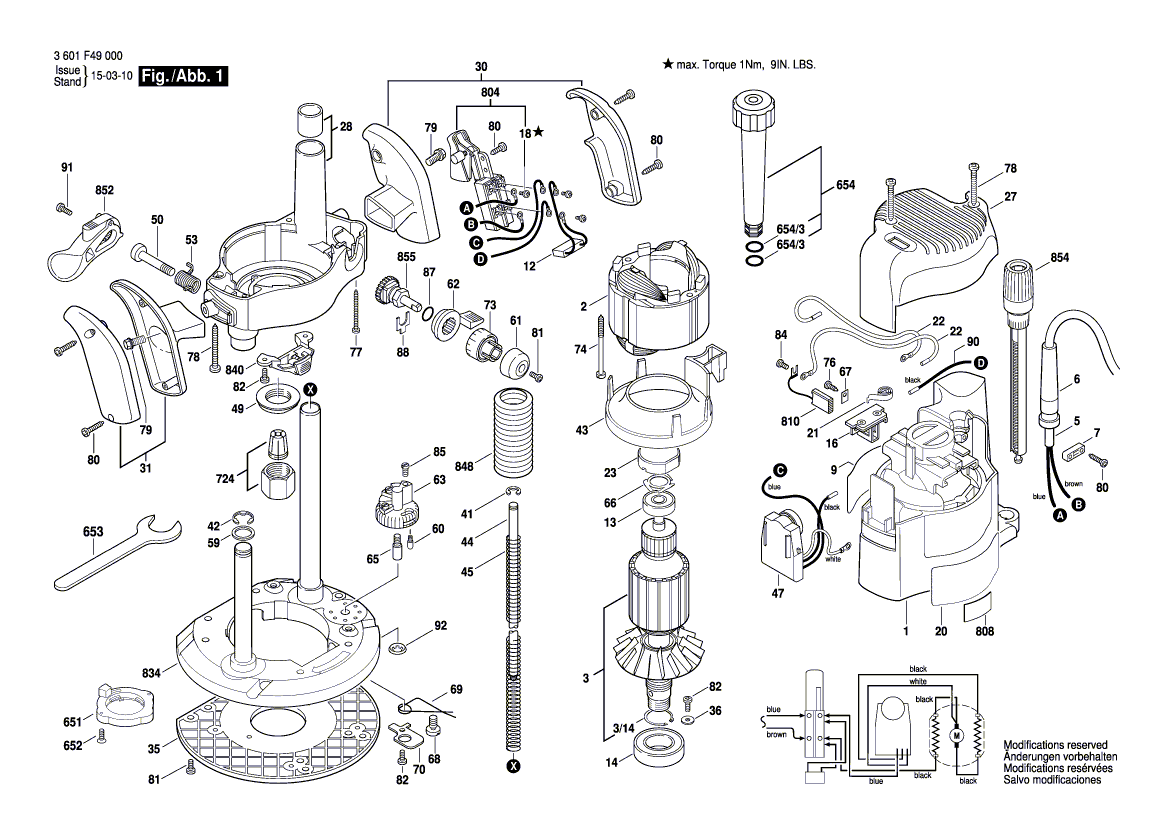 для вертикальной фрезерной машины Bosch GOF 2000 CE 230 V 3601F49000, деталировка 1