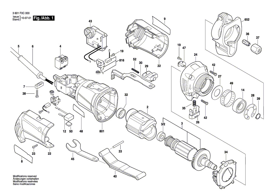 для вертикальной фрезерной машины Bosch GTR 30 230 V 3601F0C000, деталировка 1