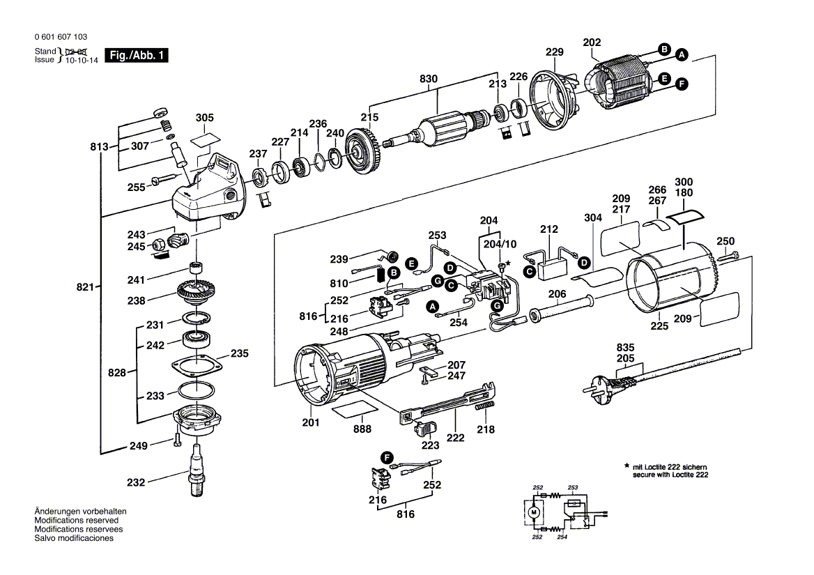 для универсальной фрезы Bosch GUF 4-22 A 220 V 0601607103, деталировка 1