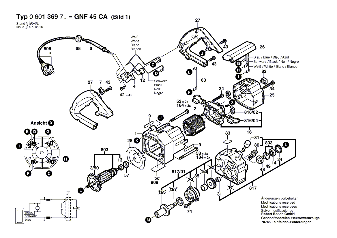 для шлицефрезерной машины Bosch GNF 45 CA 230 V 0601369703, деталировка 1