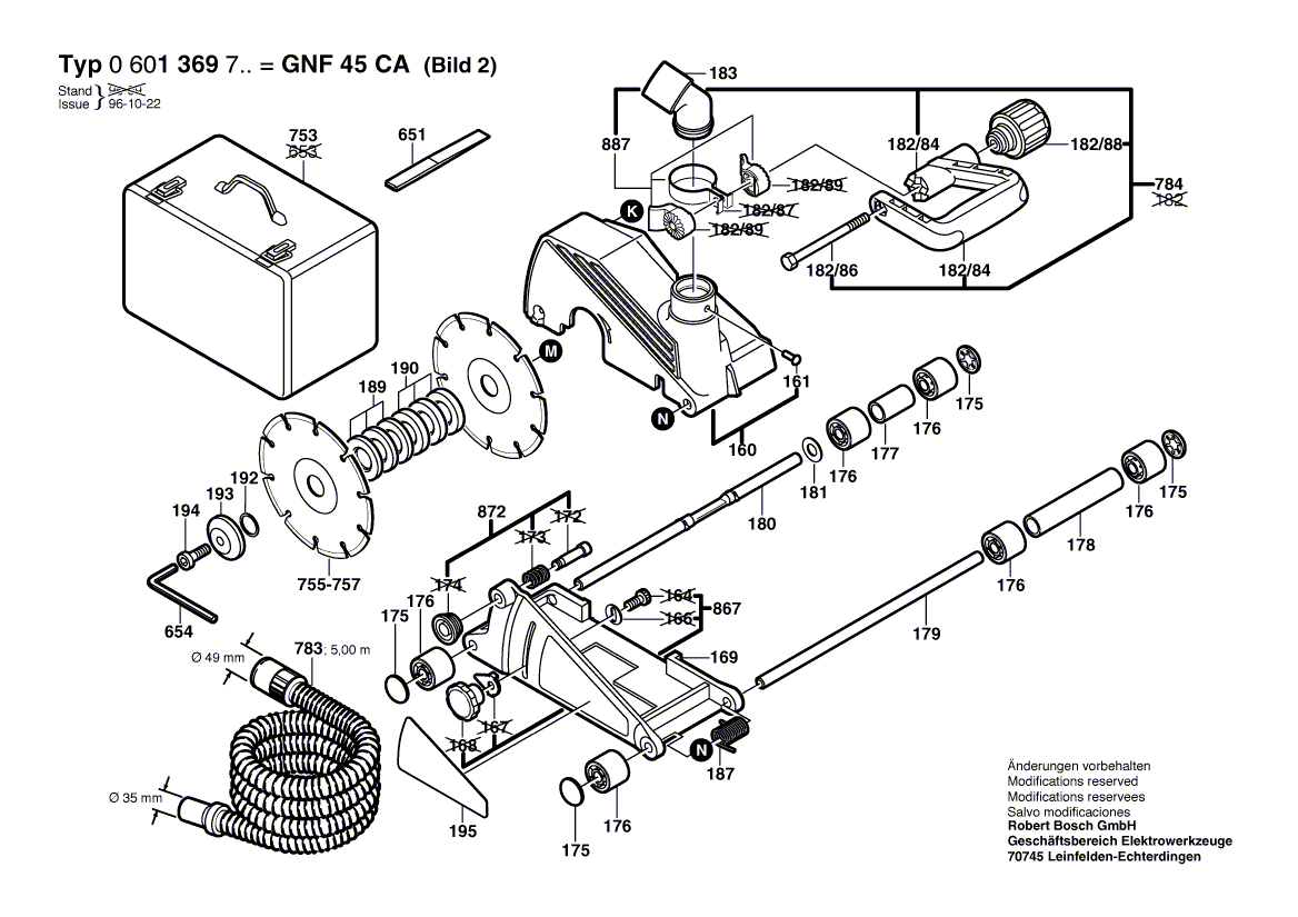 для шлицефрезерной машины Bosch GNF 45 CA 230 V 0601369703, деталировка 2