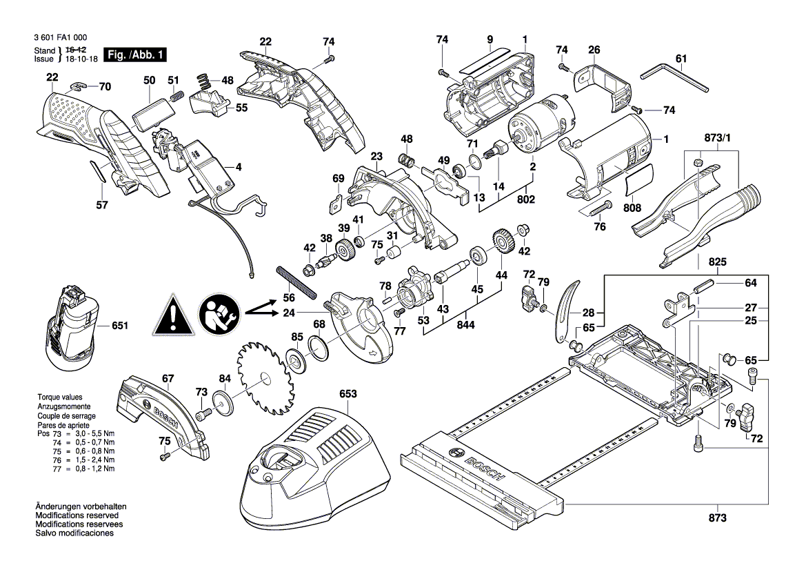 для аккумуляторной циркулярной пилы Bosch GKS 12V-26 12 V 3601FA1001, деталировка 1