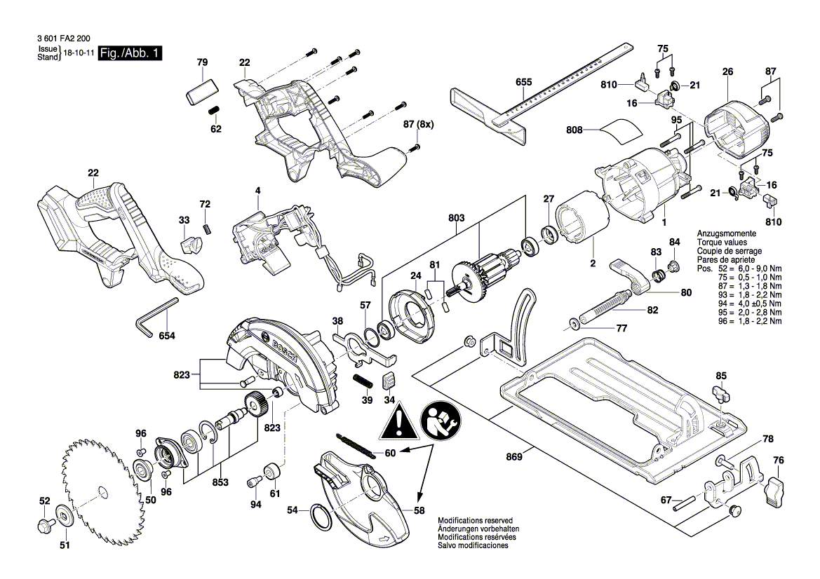 для аккумуляторной циркулярной пилы Bosch GKS 18V-57 18 V 3601FA2200, деталировка 1