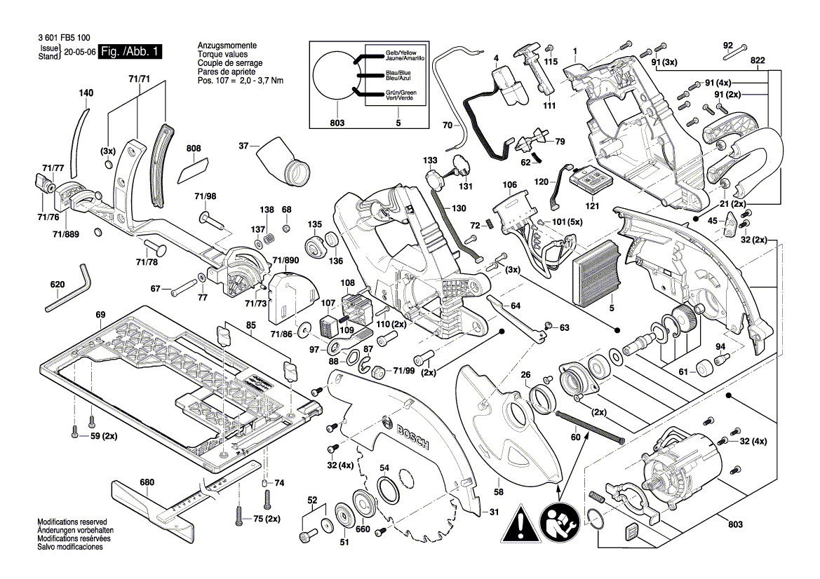 для аккумуляторной циркулярной пилы Bosch GKS 18V-68 GC 18 V 3601FB5100, деталировка 1