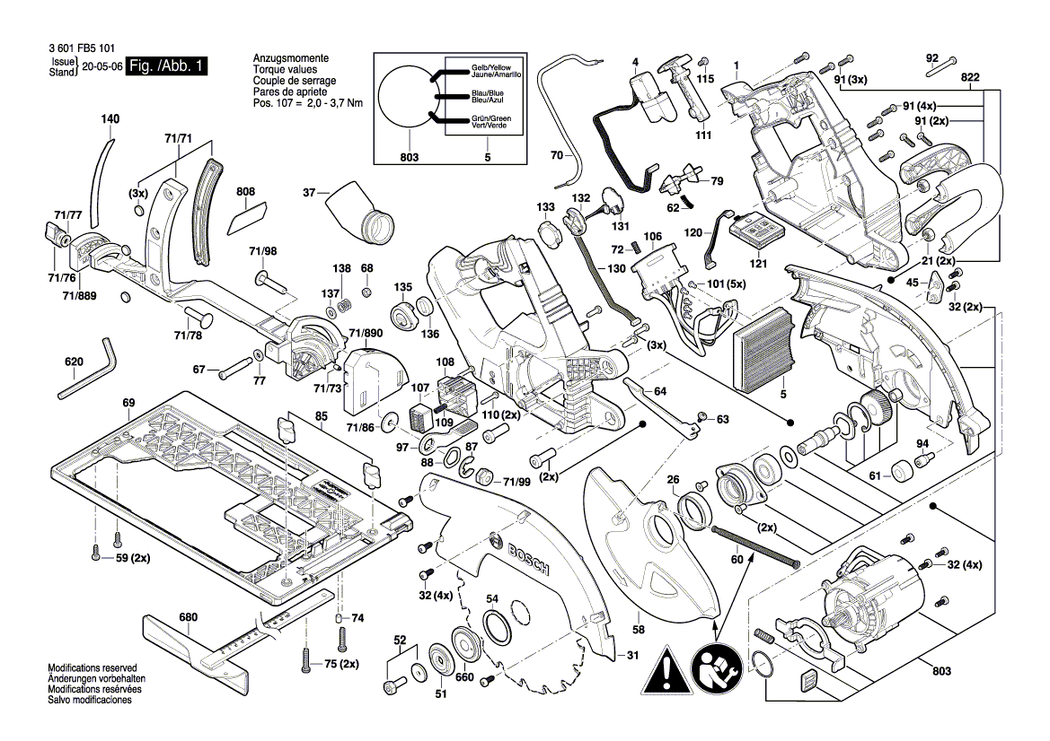 для аккумуляторной циркулярной пилы Bosch GKS 18V-68 GC 18 V 3601FB5101, деталировка 1