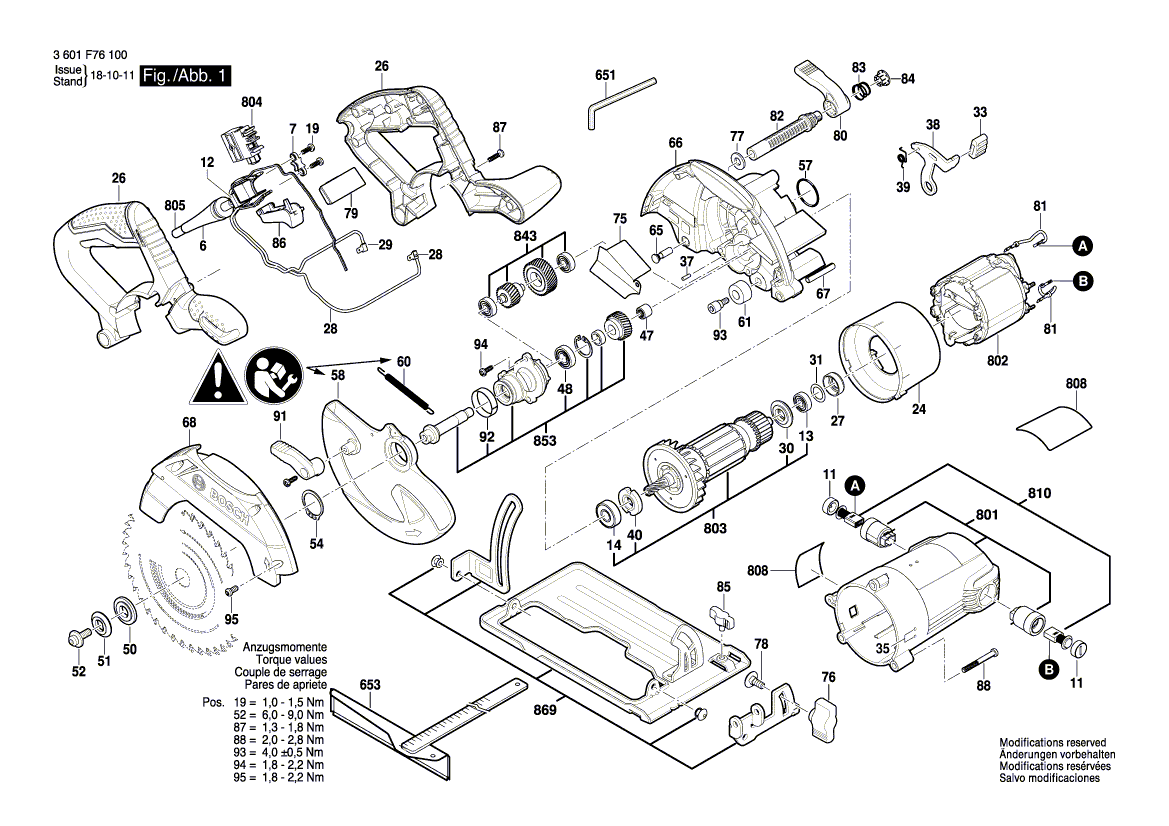 для ручной циркуляной пилы Bosch GKS 165 230 V 3601F76100, деталировка 1