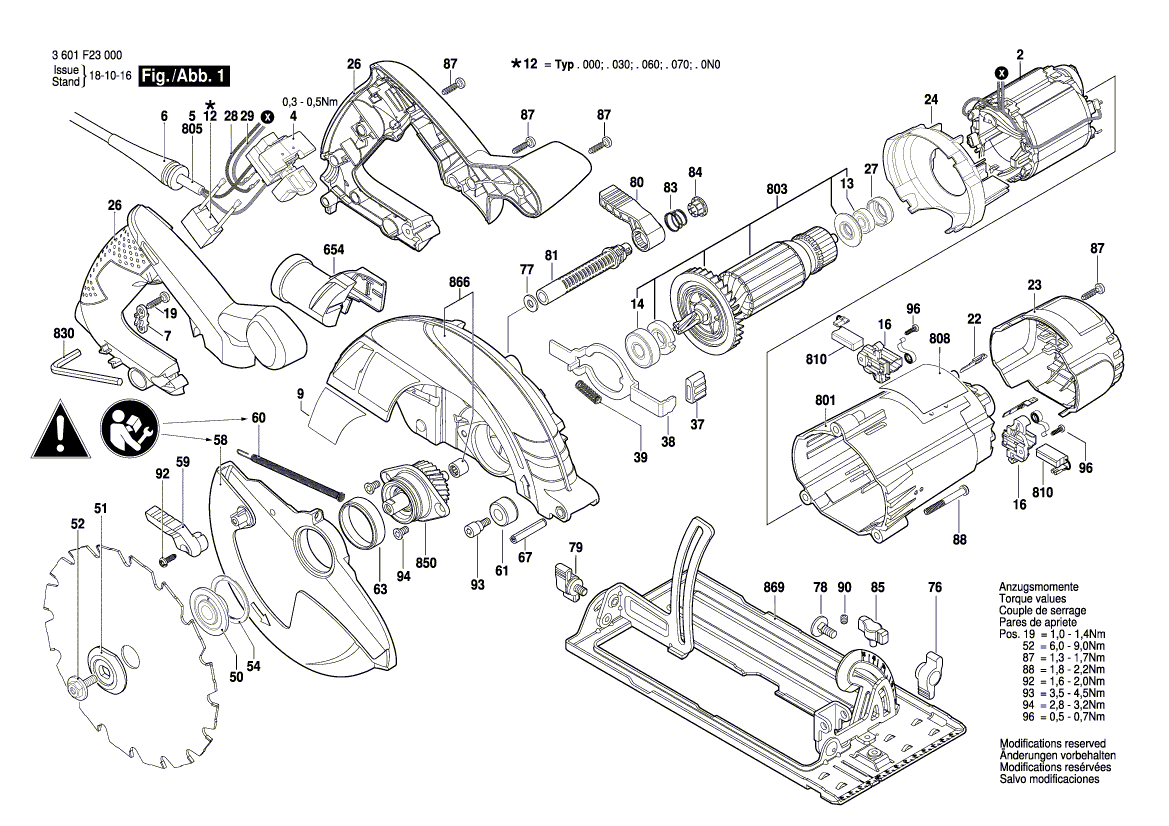 для ручной циркуляной пилы Bosch GKS 190 230 V 3601F23000, деталировка 1