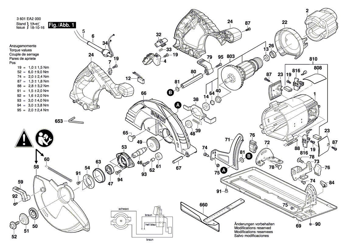 для ручной циркуляной пилы Bosch GKS 235 Turbo 230 V 3601EA2001, деталировка 1