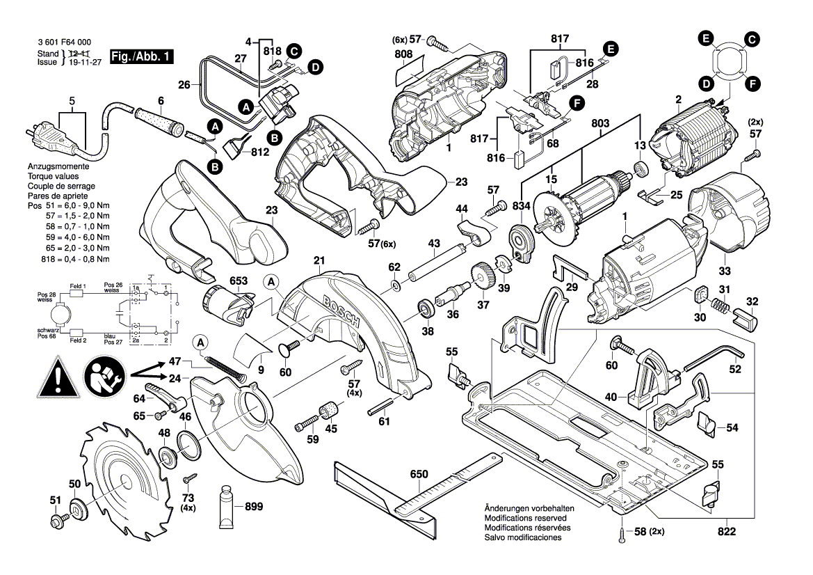 для ручной циркуляной пилы Bosch GKS 55 230 V 3601F64000, деталировка 1