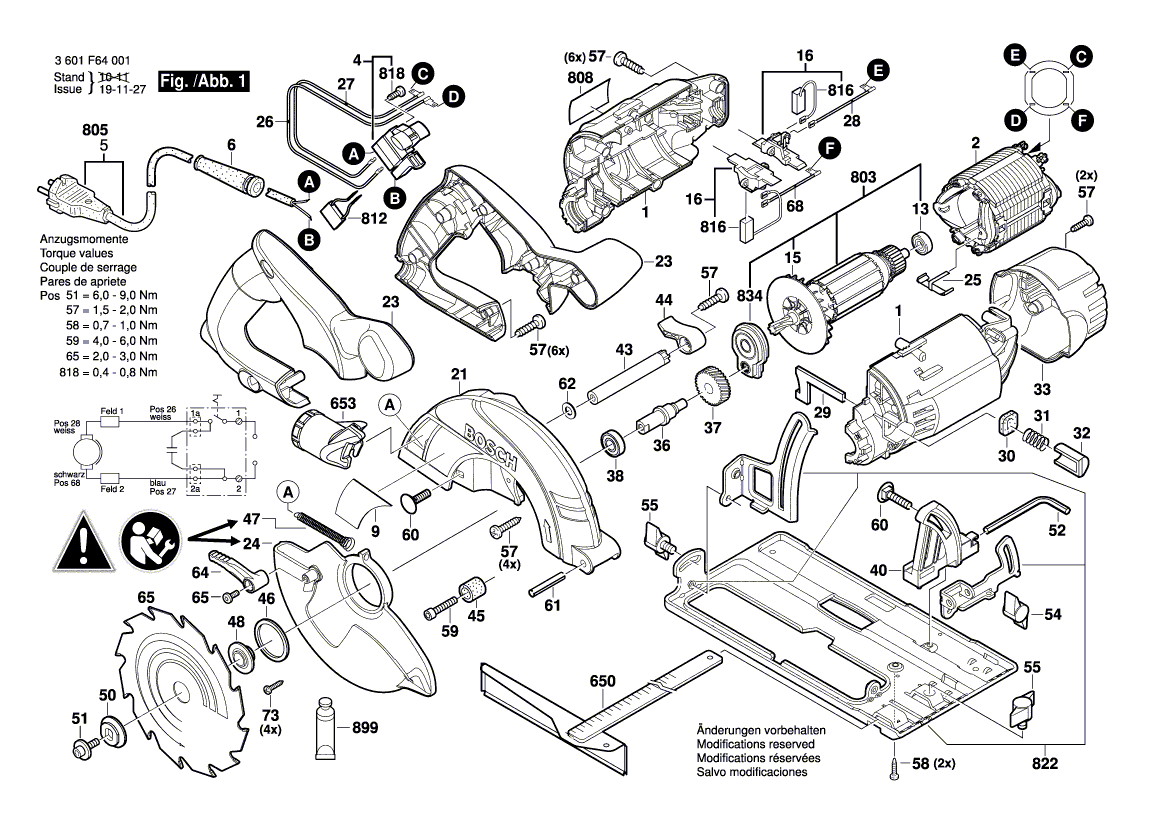 для ручной циркуляной пилы Bosch GKS 55 230 V 3601F64001, деталировка 1