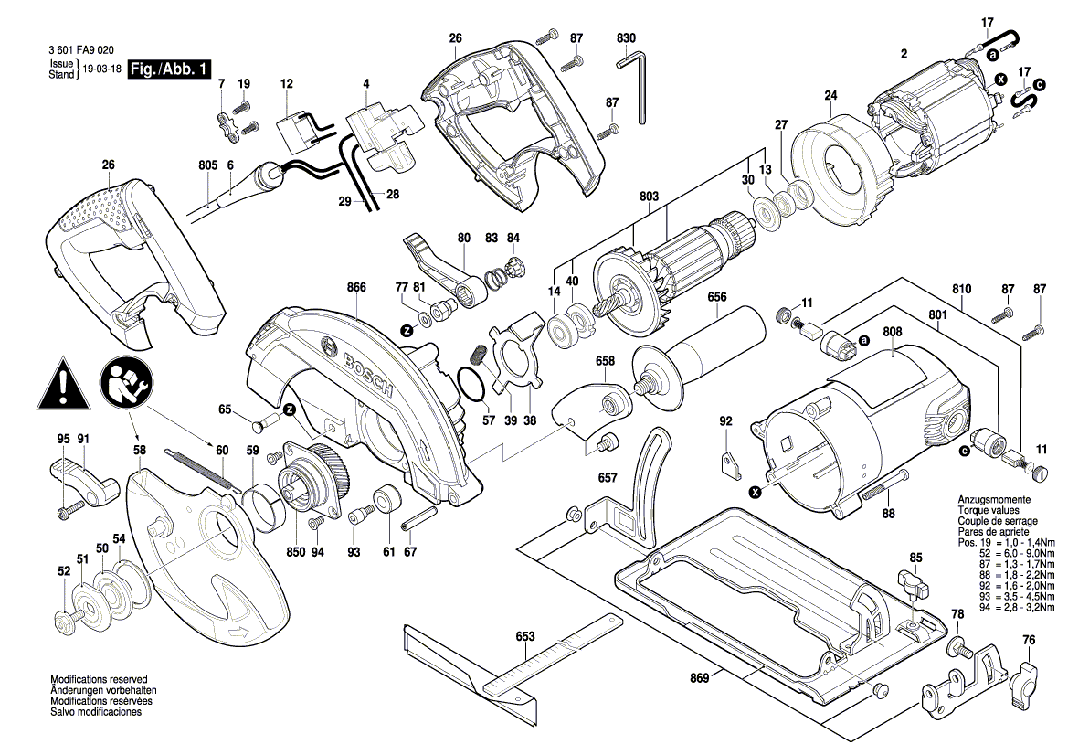 для ручной циркуляной пилы Bosch GKS 600 230 V 3601FA9020, деталировка 1