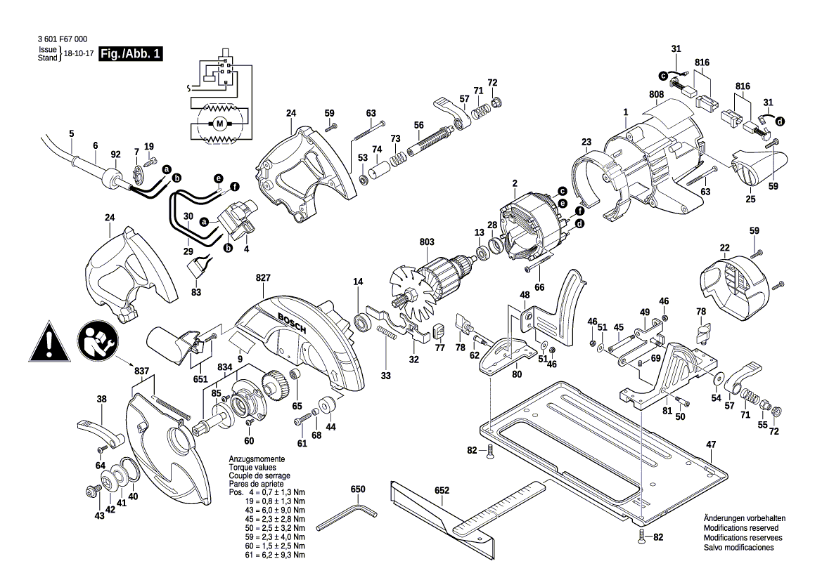 для ручной циркуляной пилы Bosch GKS 65 230 V 3601F67000, деталировка 1