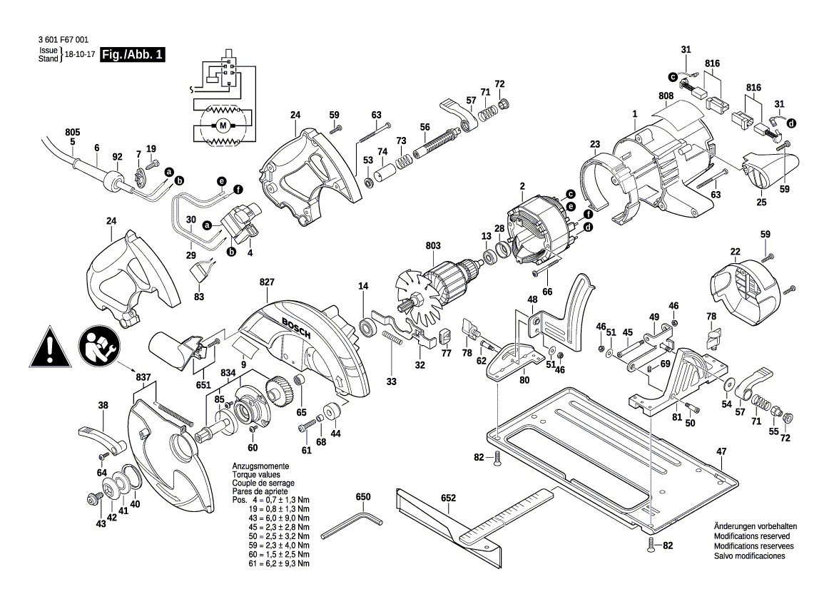 для ручной циркуляной пилы Bosch GKS 65 230 V 3601F67001, деталировка 1