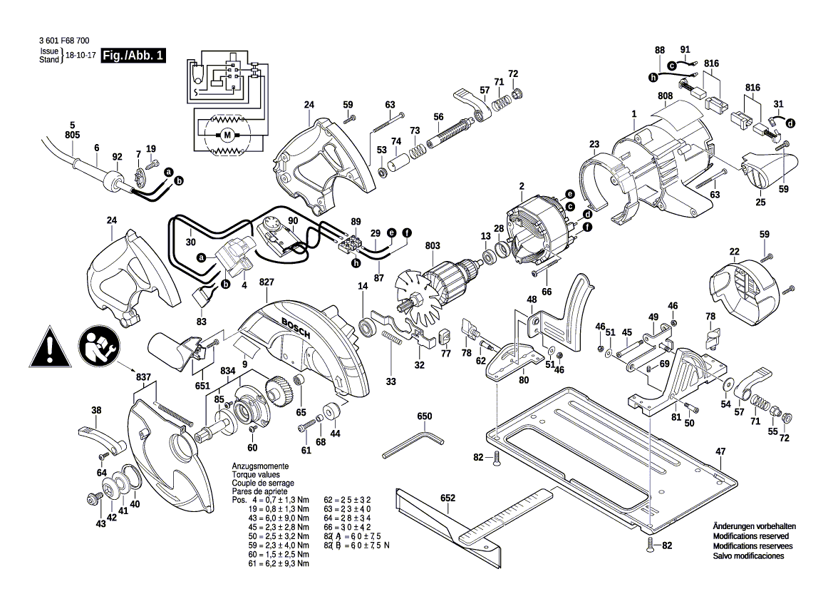 для ручной циркуляной пилы Bosch GKS 65 CE 230 V 3601F68700, деталировка 1