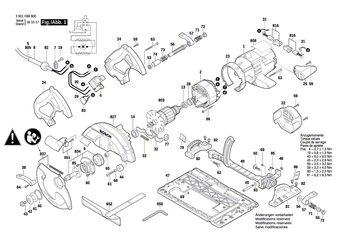 для ручной циркуляной пилы Bosch GKS 65 G 230 V 3601F68901, деталировка 1