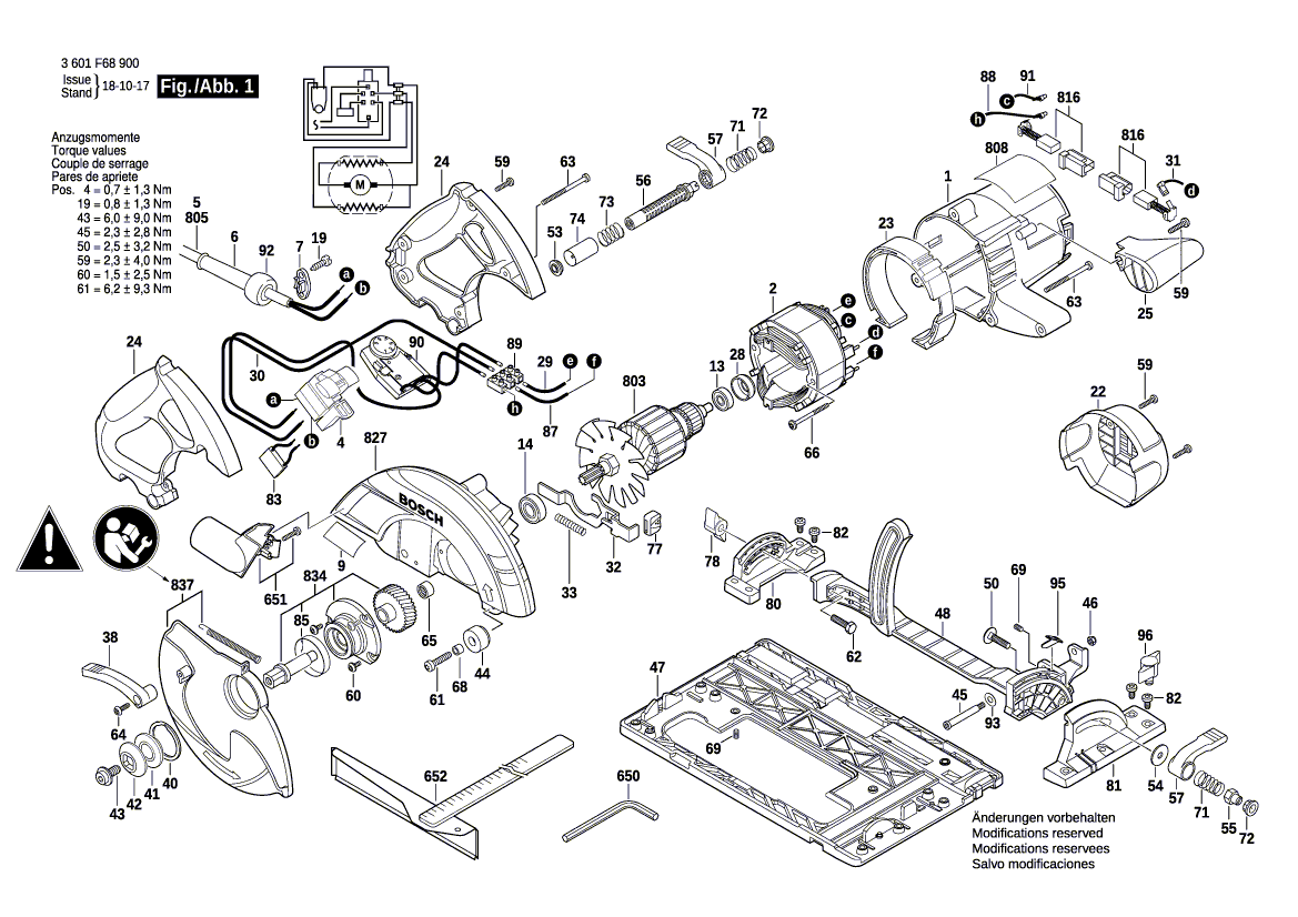 для ручной циркуляной пилы Bosch GKS 65 GCE 230 V 3601F68900, деталировка 1