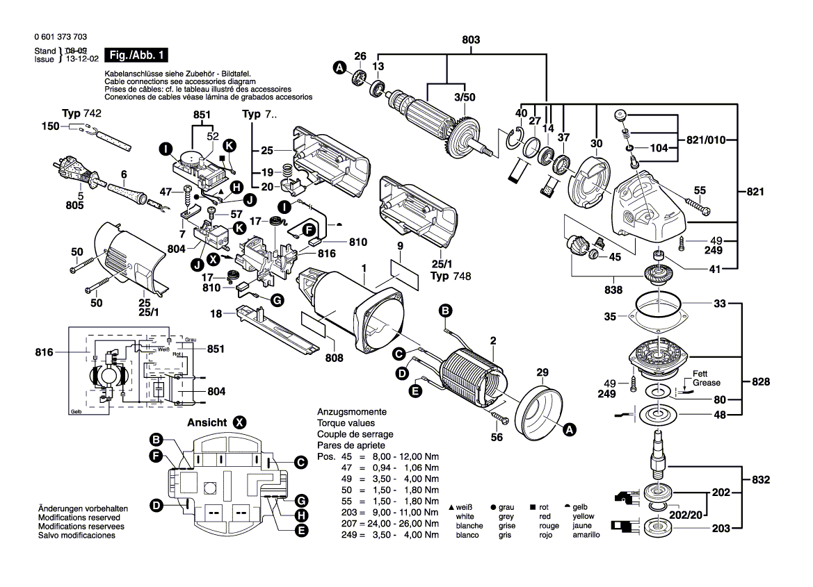 для шлифовальной машины по бетону Bosch GBR 14 C 230 V 0601373703, деталировка 1