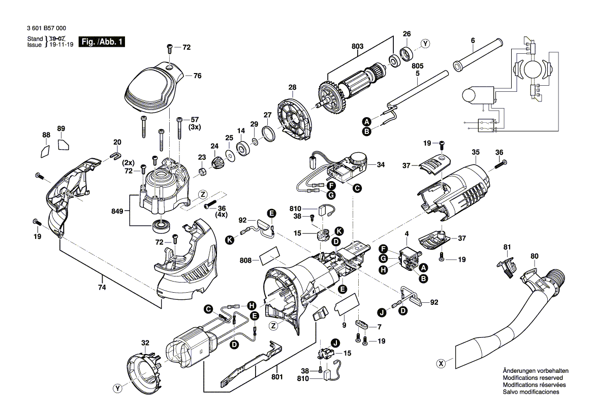 для эксцентриковой шлифмашины Bosch GET 55-125 230 V 3601B57000, деталировка 1