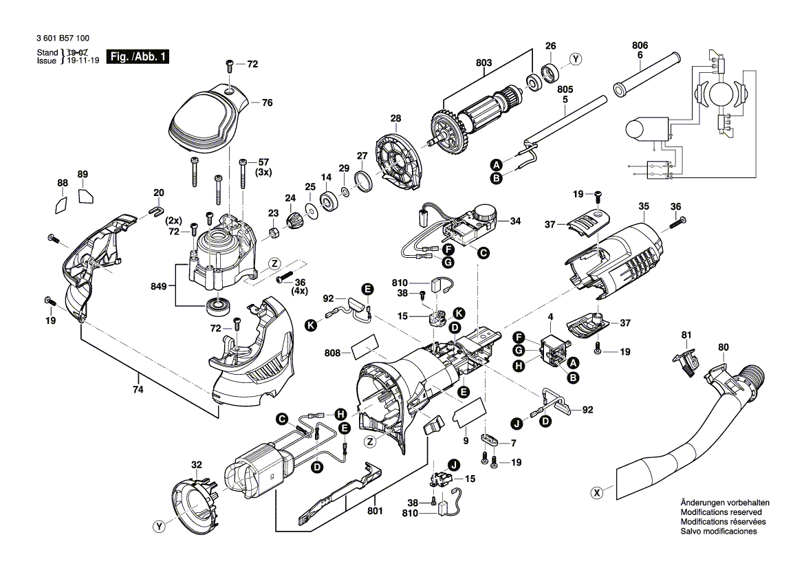 для эксцентриковой шлифмашины Bosch GET 75-150 230 V 3601B57100, деталировка 1