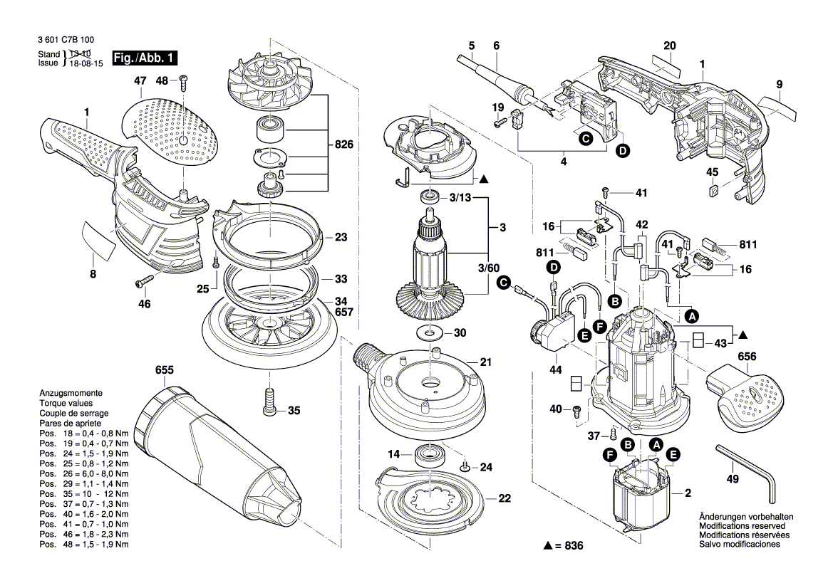 для эксцентриковой шлифмашины Bosch GEX 125-150 AVE 230 V 3601C7B100, деталировка 1