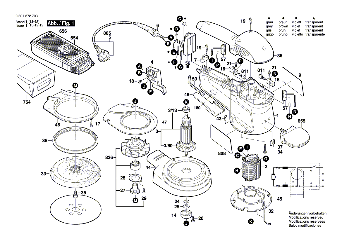 для эксцентриковой шлифмашины Bosch GEX 150 AC 230 V 0601372703, деталировка 1