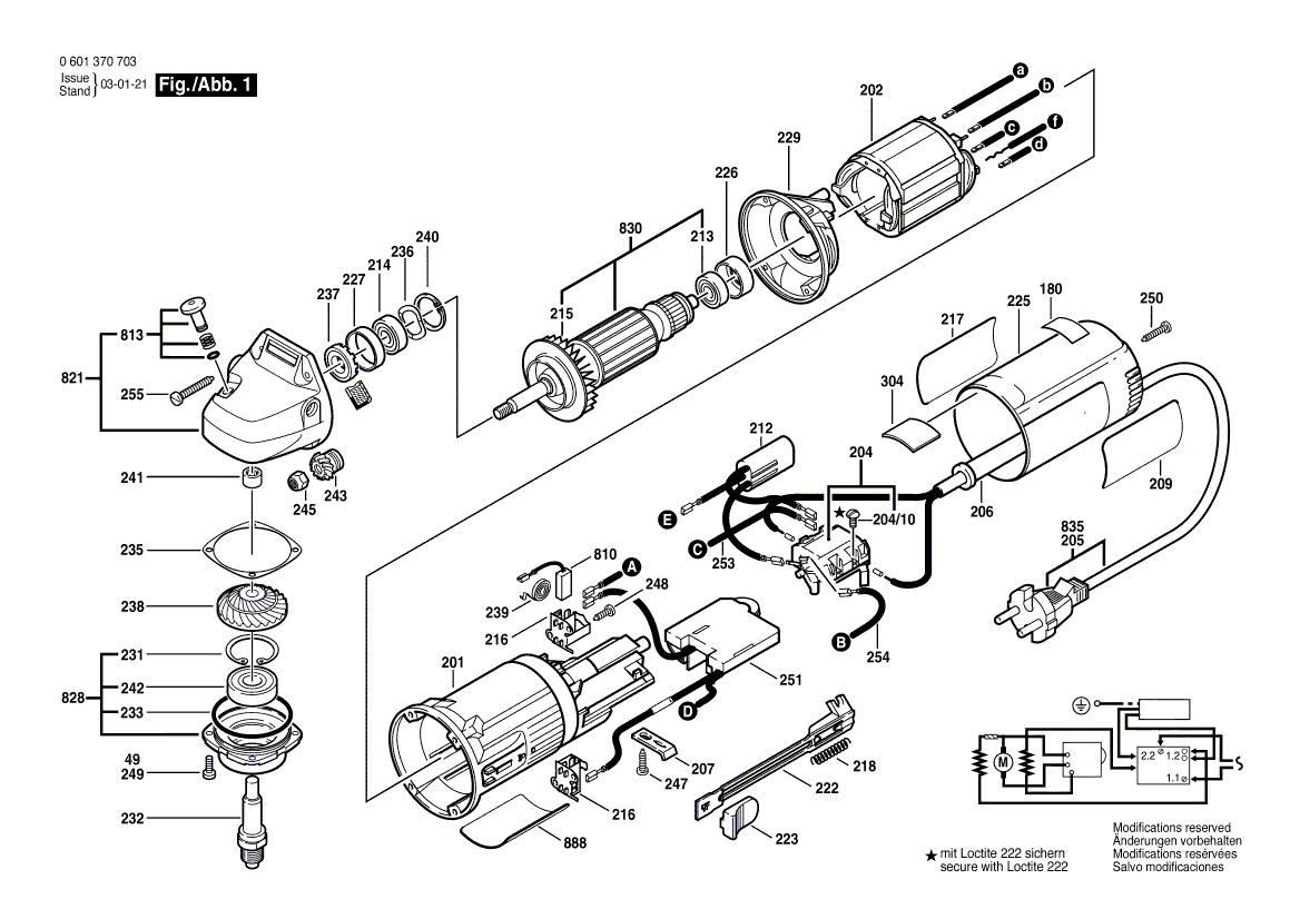 для эксцентриковой шлифмашины Bosch GEX 150 ACE 220 V 0601370703, деталировка 1