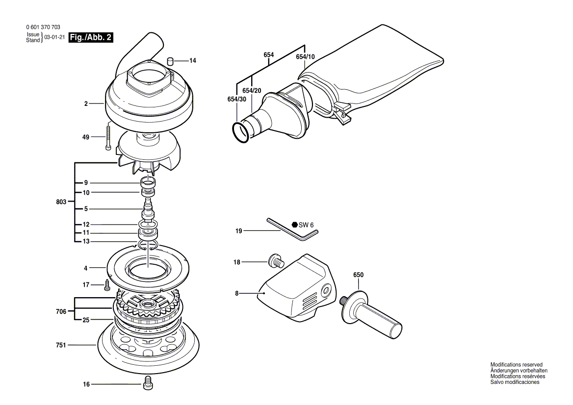 для эксцентриковой шлифмашины Bosch GEX 150 ACE 220 V 0601370703, деталировка 2