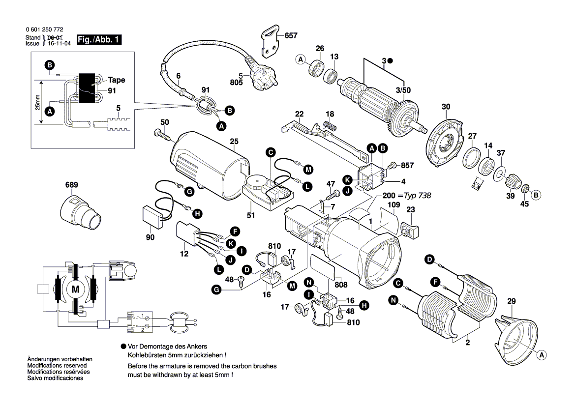 для эксцентриковой шлифмашины Bosch GEX 150 TURBO 230 V 0601250772, деталировка 1