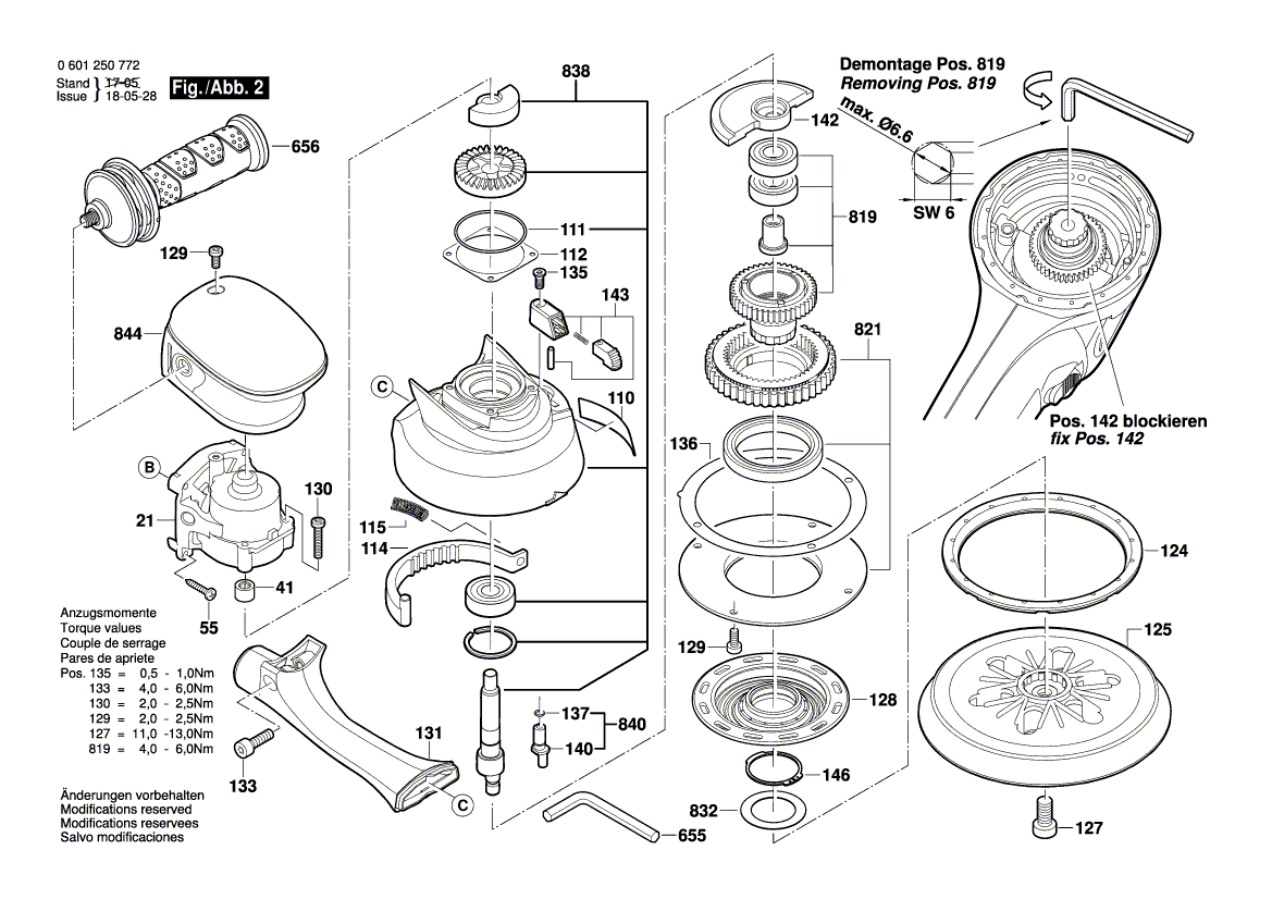 для эксцентриковой шлифмашины Bosch GEX 150 TURBO 230 V 0601250772, деталировка 2