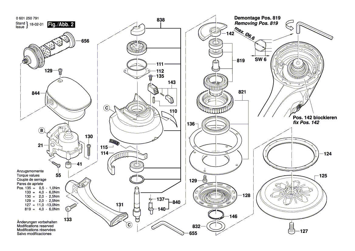 для эксцентриковой шлифмашины Bosch GEX 150 TURBO 230 V 0601250791, деталировка 2