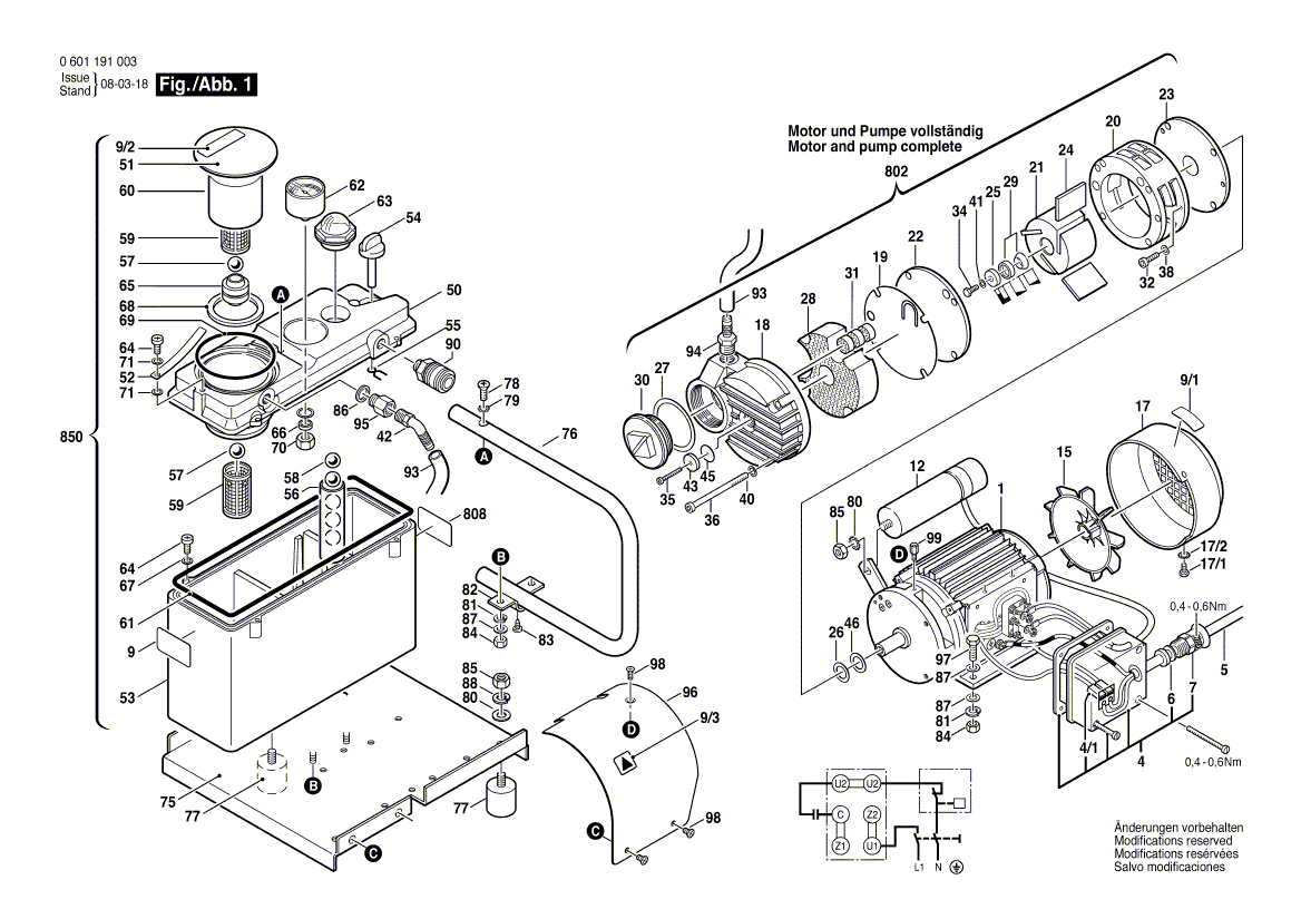 для вакуумного насоса Bosch GVP 140 230 V 0601191003, деталировка 1