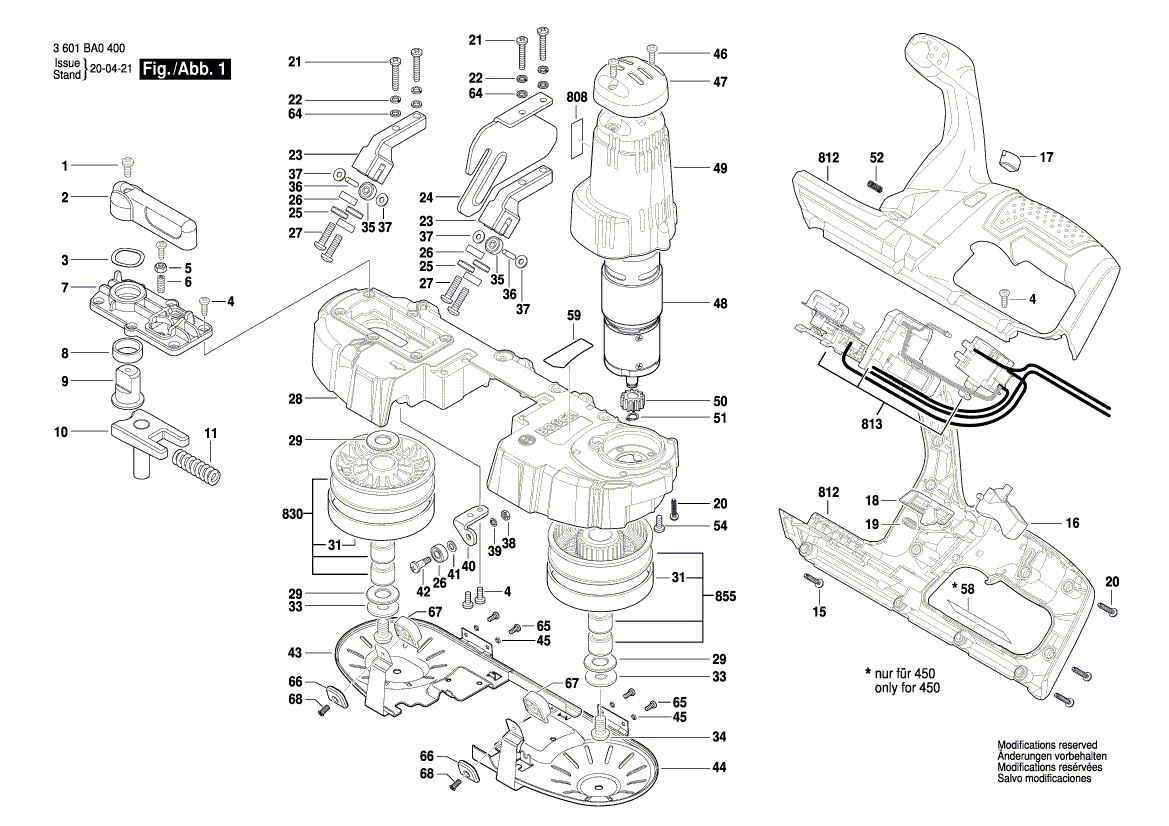 для летночного пильного станка Bosch GCB 18V-63 230 V 3601BA0400, деталировка 1