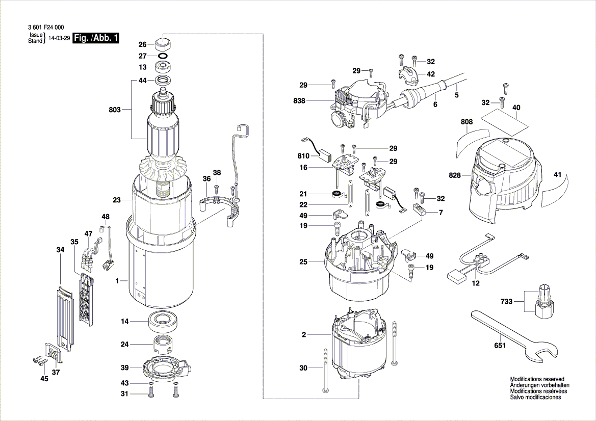 для мотора Bosch GOF 1600 CE 230 V 3601F24000, деталировка 1