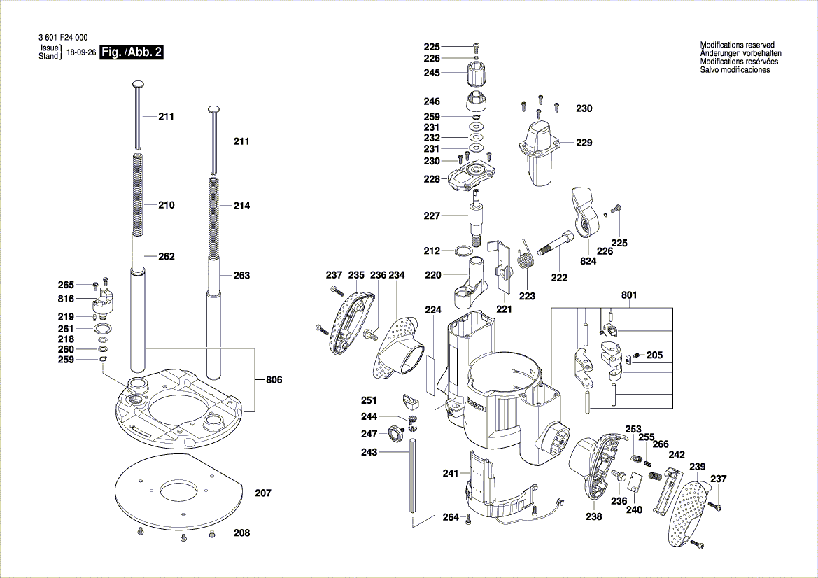 для мотора Bosch GOF 1600 CE 230 V 3601F24000, деталировка 2