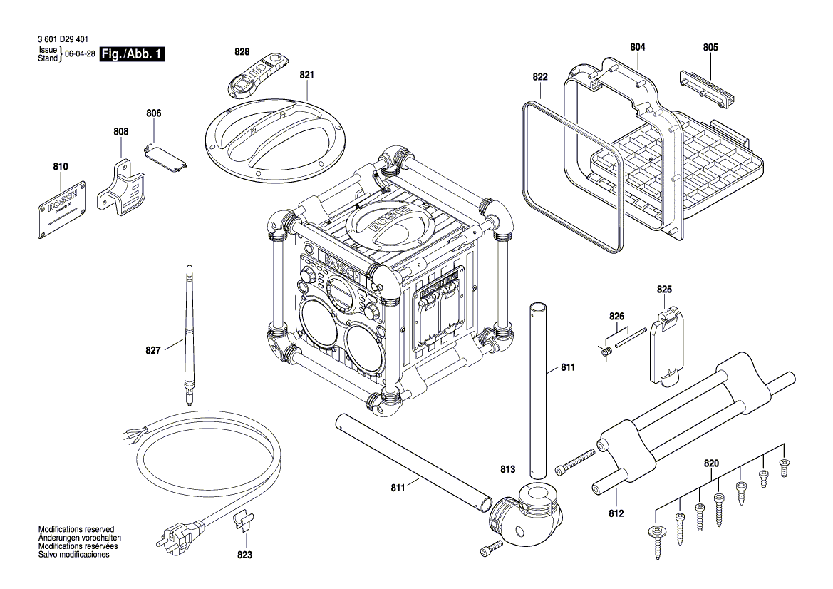 для радиоколонки power Bosch GML 24V-CD 24 V 3601D29501, деталировка 1