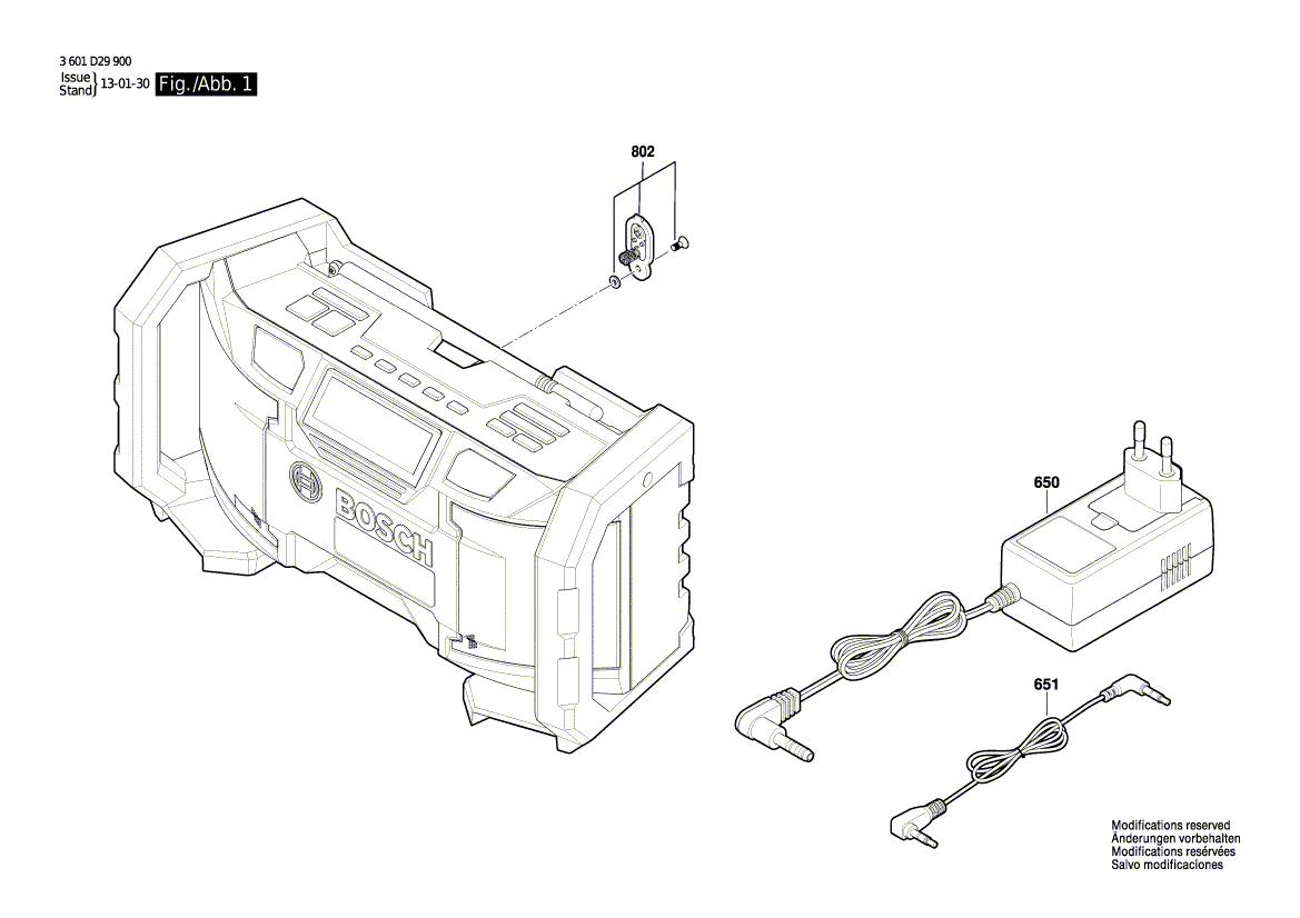 для радиоколонки power Bosch GML SoundBoxx 3601D29900, деталировка 1