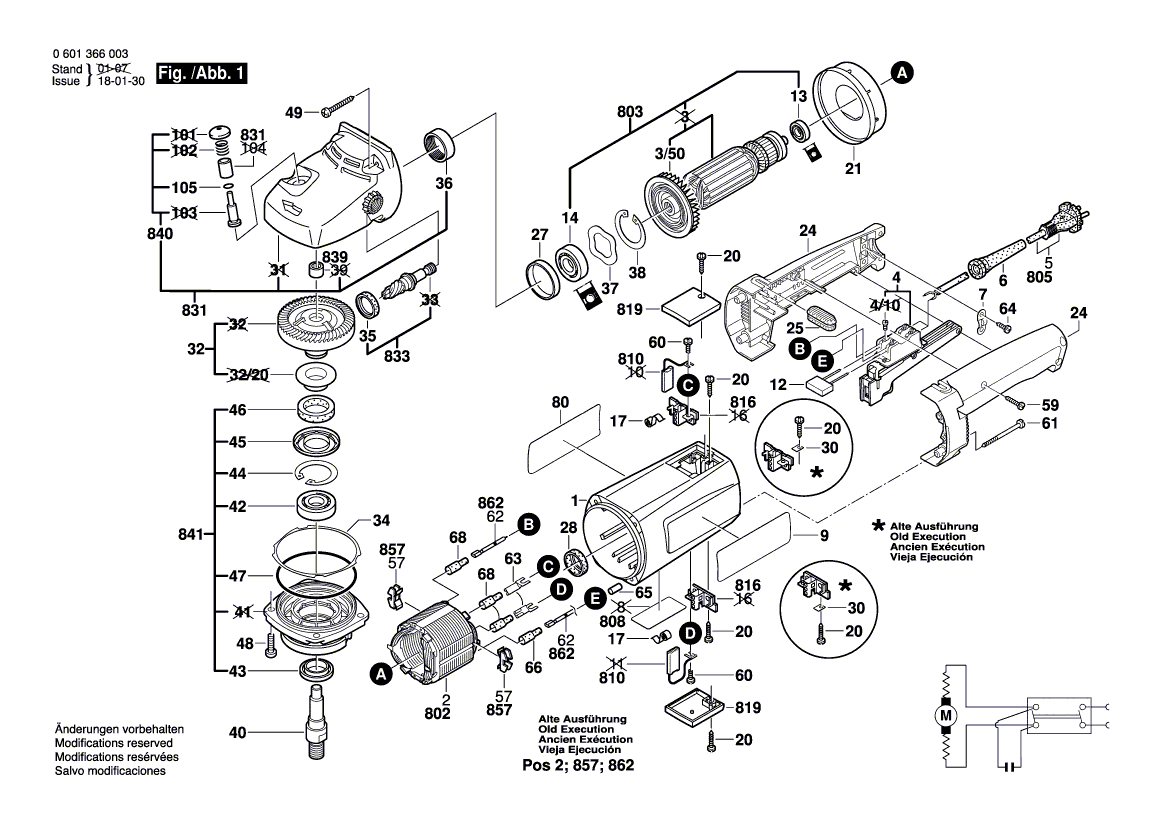 для угловой полировальной машины Bosch GPO 12 230 V 0601366003, деталировка 1