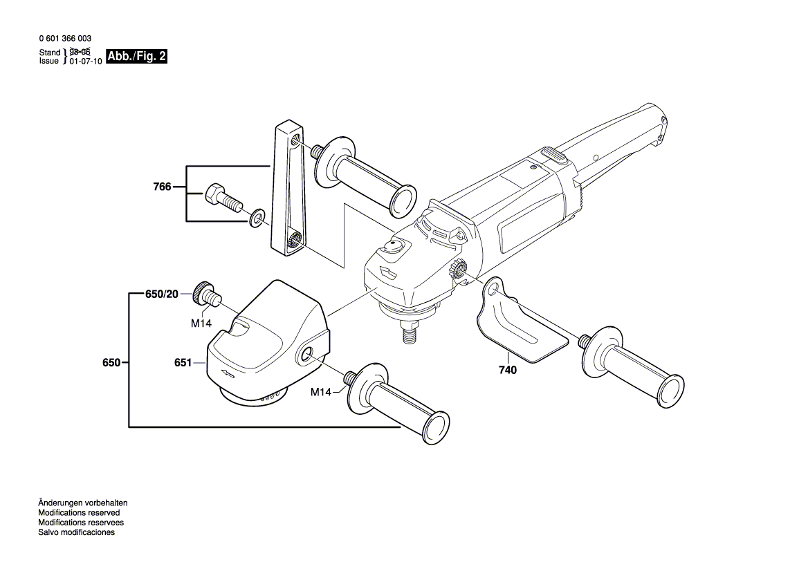 для угловой полировальной машины Bosch GPO 12 230 V 0601366003, деталировка 2